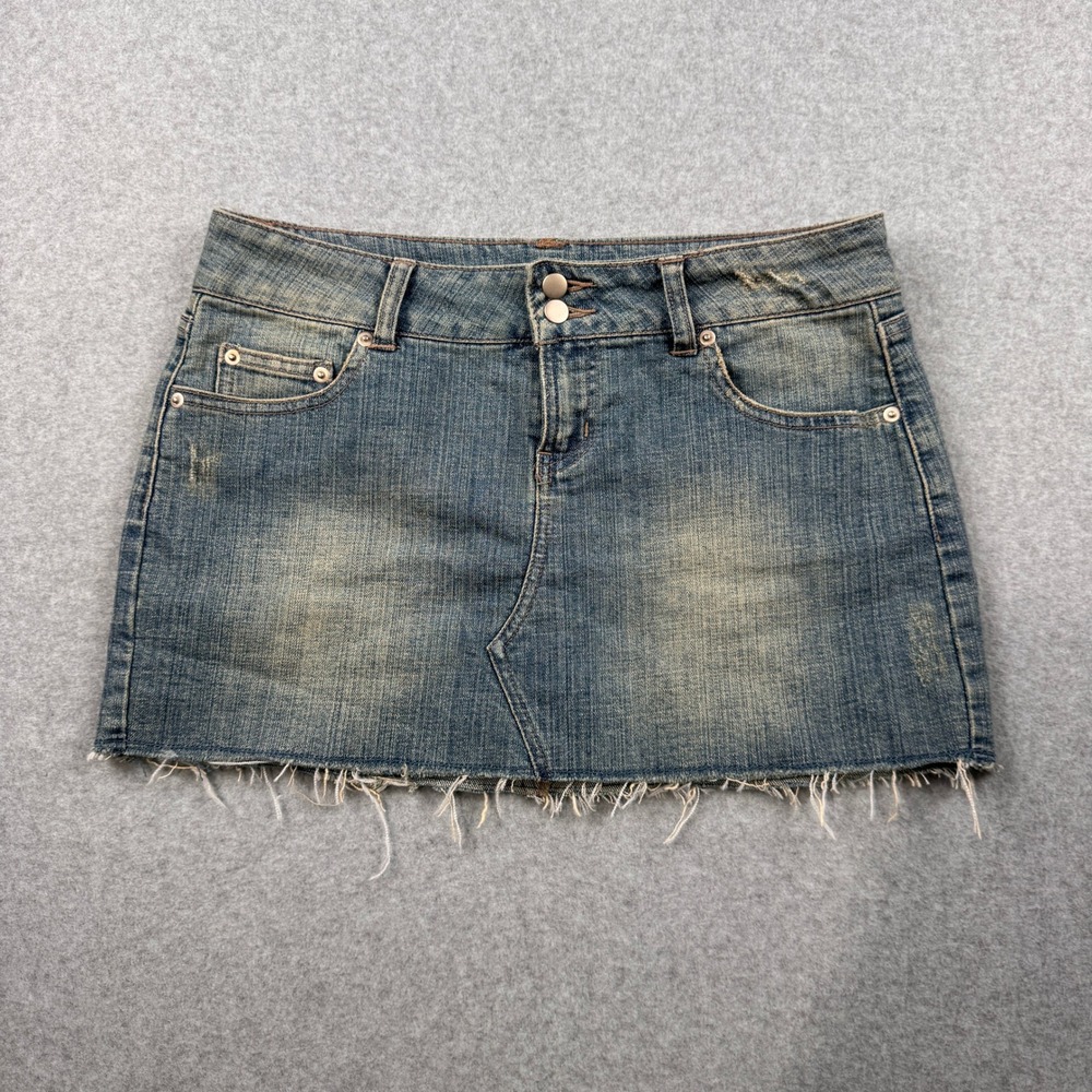 VTG Delias Skirt Womens 9/10 Denim Y2K Micro Mini Low Rise Raw Hem Flap Pockets